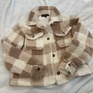 Almost Famous Brown and Cream Checkered Jacket